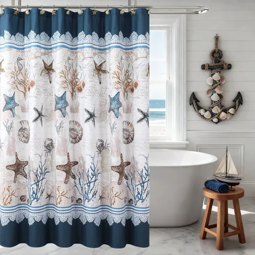 Miniatura 13 de Cortina de ducha náutica azul aviación, cortina de ducha de tela, cortinas de ducha azul marino para baño, cortinas de baño impresas, cortinas