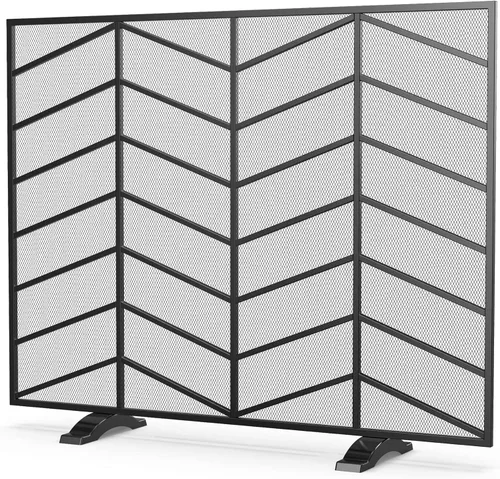 Miniatura 3 de Fire Beauty Panel único de chimenea de hierro forjado con malla de zigzag, protector contra chispas de fuego para sala de estar, decoración