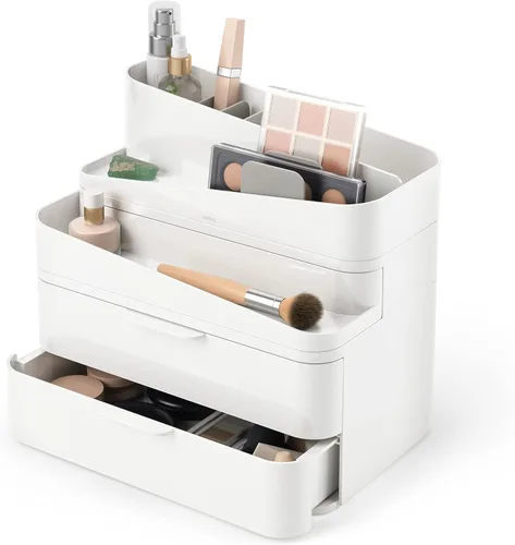 Miniatura 7 de Umbra Glam Organizador de cosméticos, contenedor de almacenamiento versátil con inserto extraíble para baño, oficina y más, color blanco