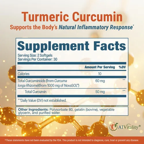 Miniatura 7 de A1 Vitality - Suplementos NovaSOL de curcumina de cúrcuma, 1000 mg más potentes que la bioperina, inflamación, alivio del dolor articular, 185 veces