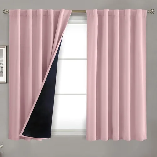 Miniatura 97 de BGment Cortinas 100% opacas beige de 63 pulgadas de largo con forro aislante térmico, bolsillo para varilla y lengüeta trasera de doble capa