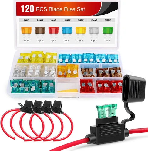 Miniatura 13 de Nilight - 50029R 120 piezas de fusibles de hoja estándar 5A/7.5A/10A/15A/20A/25A/30A AMP juego surtido con 10 paquetes de portafusibles en línea