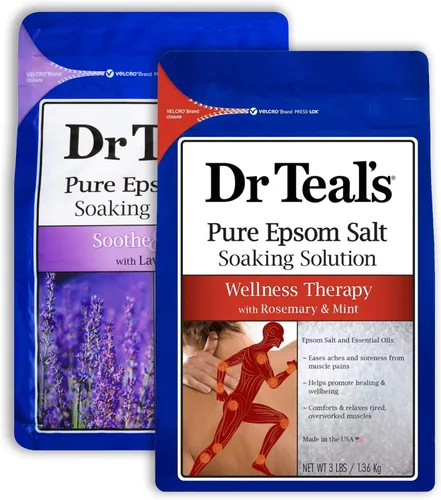 Dr Teal's Epsom - Paquete combinado de baño de sal (6 libras en total), calma y duerme con lavanda y terapia de bienestar con romero y menta