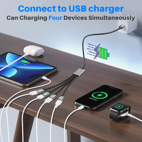 Miniatura 4 de Divisor USB 3.0 de 1 en 4 salidas Cable adaptador Y de 1 pie, cable de extensión USB-A 3.0 macho de 5 Gbps a cuatro 4 hembras, 4 USB tipo A USB A