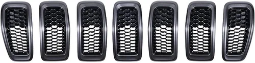 Miniatura 15 de 7 piezas de cubierta de rejilla frontal negra brillante compatible con modelos Jeep Grand Cherokee 2014-2016