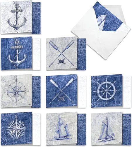 Miniatura 12 de The Best Card Company - 10 tarjetas en blanco para todas las ocasiones (4 x 5.12 pulgadas) - Surtido de tarjetas náuticas, oceánicas, de vida marina