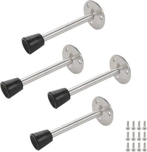 Tope de puerta de acero inoxidable montado en el piso de la pared con parachoques de goma 120mm/4.7" Longitud-4pcs