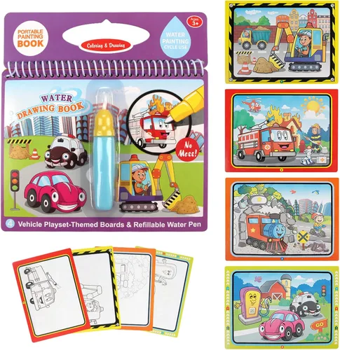 Miniatura 6 de Libros de dibujo de agua, libros para colorear sin desorden para niños pequeños, tablero de pintura de garabatos de agua con bolígrafo, juguetes