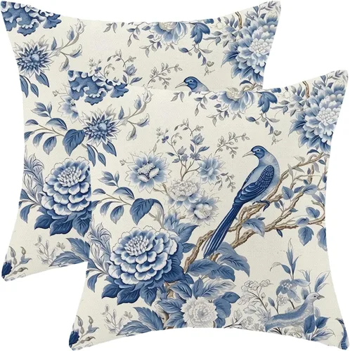 Miniatura 15 de CXMEIFLY Juego de 2 fundas de almohada de hojas florales de primavera de 16 x 16 pulgadas, para decoración de flores chinoiserie, almohadas