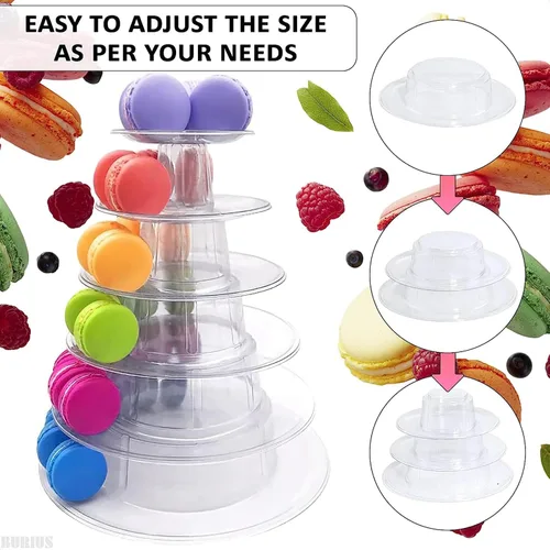 Miniatura 5 de Torre de macaron de 6 niveles, estante redondo de plástico para macarrones, soporte de postre transparente para tartas, soporte de donas para baby