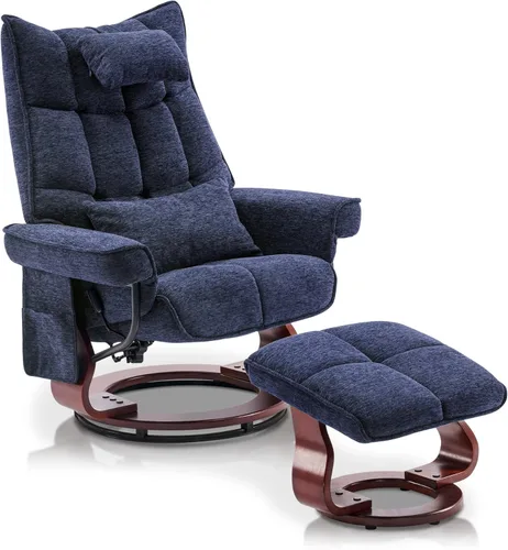 MCombo Sillón reclinable giratorio con otomana, juegos de sillas de TV con masaje por vibración, ideal para espacios pequeños, sala de estar y Azul