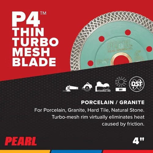 Miniatura 2 de PEARL ABRASIVE CO. Hoja de porcelana turbo de malla fina P4 de 4" 5/8"-20mm-7/8 con 4 agujeros