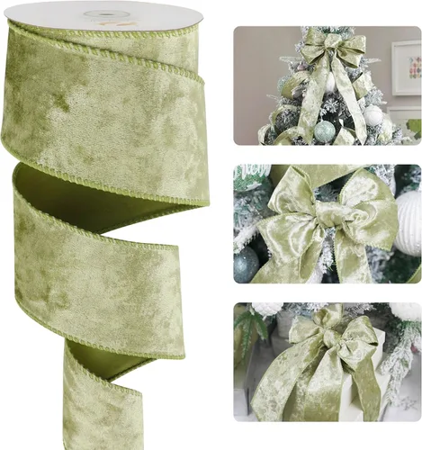 Miniatura 9 de HUIHUANG Cinta de terciopelo verde con alambre de 2-1/2 pulgadas, cinta de terciopelo verde musgo para árbol de Navidad, lazos grandes, coronas