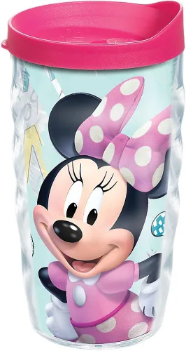 Tervis Disney - Vaso de Minnie Mouse Smart & Positively Me con envoltura y tapa fucsia, 10 onzas, ondulado, transparente