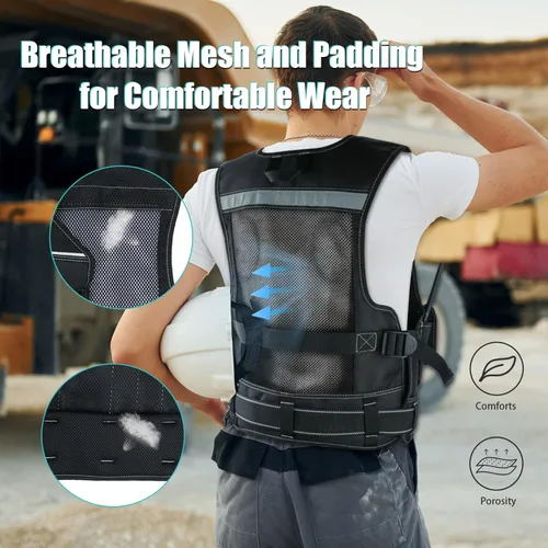 Miniatura 4 de MELOTOUGH Chaleco de herramientas para hombre con bolsillos y cinturón, chaleco de seguridad ajustable de múltiples bolsillos para electricista