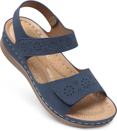 Miniatura 9 de Sandalias planas de SHIBEVER para mujer elegantes: Sandalias planas cómodas para mujer con punta abierta, correa al tobillo, zapatos de caminar