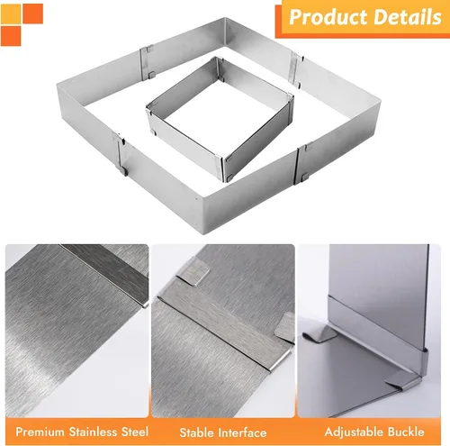 Miniatura 3 de TXIN Molde cuadrado de acero inoxidable para tartas, molde de mousse, ajustable de 6 a 11 pulgadas