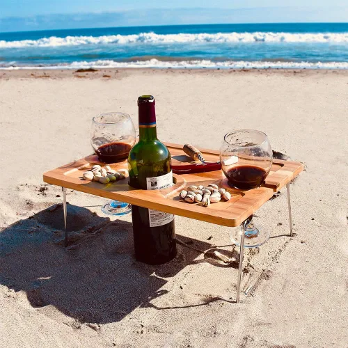 Miniatura 2 de Tirrinia Mesa Portátil de Picnic para Vino, Regalo de Vino Ideal para Mujeres y Hombres, Pequeña Mesa Plegable para Picnic al Aire Libre y Bandeja