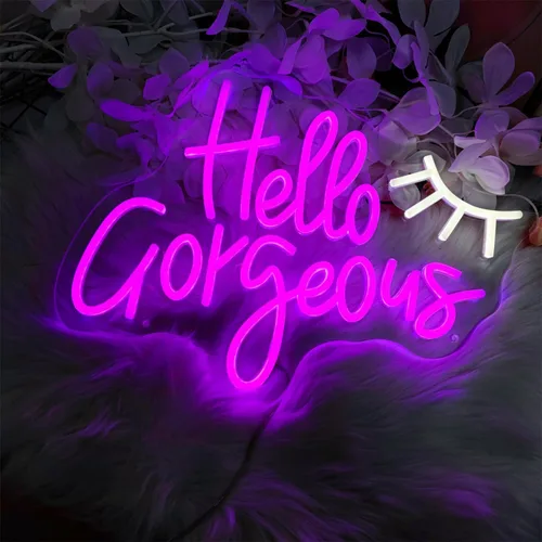 Miniatura 2 de Letreros de neón Hello Gorgeous para decoración de pared, letrero de 13.8 * 13.8 pulgadas de luz rosa para boda, decoración de compromiso