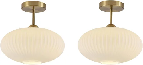Miniatura 9 de BOKT Lámpara de techo vintage de 9.8 pulgadas con forma de farol, luz de techo de vidrio blanco leche, lámpara colgante de techo moderna de mediados