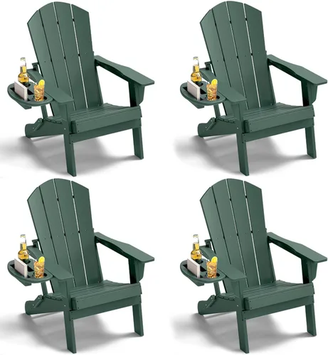 Miniatura 80 de NAVINE Juego de 2 sillas Adirondack plegables de polietileno de alta densidad con portavasos multifuncional, resistente a la intemperie, para Blanco
