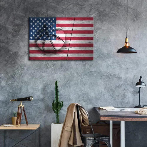 Miniatura 4 de Urttiiyy Arte de pared con bandera estadounidense, impresiones en lienzo de baloncesto, Línea Azul Roja Delgada, decoración del hogar, imágenes