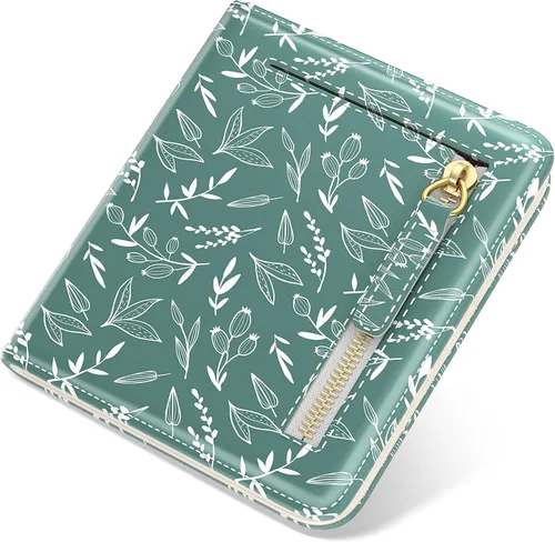 Miniatura 18 de Billetera de cuero genuino de lujo para mujer con bloqueo RFID, compacta, plegable, con ventana para identificación, Gato negro, Moderno