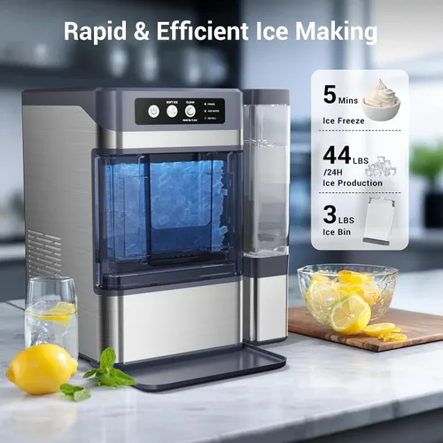 Miniatura 2 de Nugget - Máquina de hielo para encimera, 44 libras/24 horas con tanque de 0.8 galones, máquina de hielo de pellets autolimpiante lista en 5-10