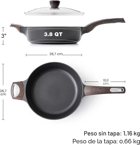 Miniatura 6 de SENSARTE Sartén Antiadherente para Freír con Tapa, Sartén Profunda de 10.5 Pulgadas, Sartén Salteadora Antiadherente de 3.8 Qt con Tapa, Sartén