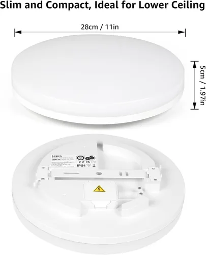 Miniatura 8 de Lepro - Lámpara de techo LED de montaje empotrado de 11 pulgadas, 24 vatios, 2400 lúmenes, equivalente a 200 vatios, impermeable, 3000 Kelvin, luz