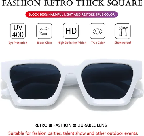Miniatura 159 de AIEYEZO Gafas de sol cuadradas para mujeres y hombres, gafas de sol cuadradas con montura gruesa, estilo de diseñador simple