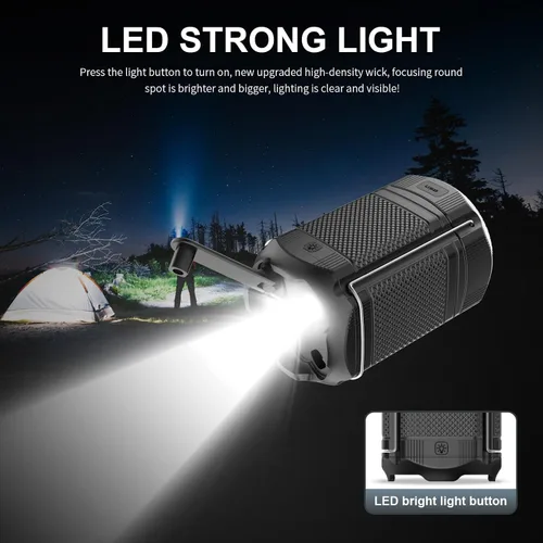 Miniatura 5 de Linterna de camping 5000mAh Solar con manivela telescópica, linterna LED recargable con USB, carga para cortes de energía, lámpara de batería