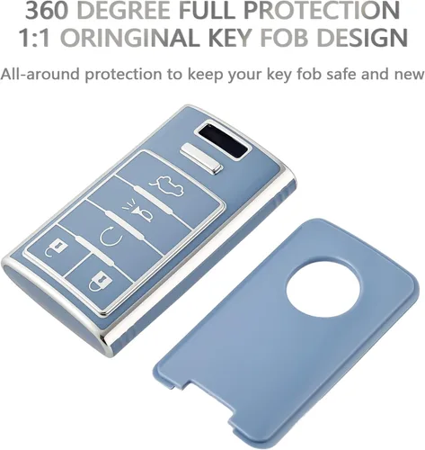 Miniatura 3 de OFFCURVE Funda para llavero Compatible con Cadillac C5+Llavero, Azul plateado