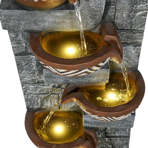 Miniatura 8 de Fuente de agua para exteriores de 6 niveles de 56.6 pulgadas de alto con luces LED, tarros en cascada con diseño inspirado en tribales para jardín