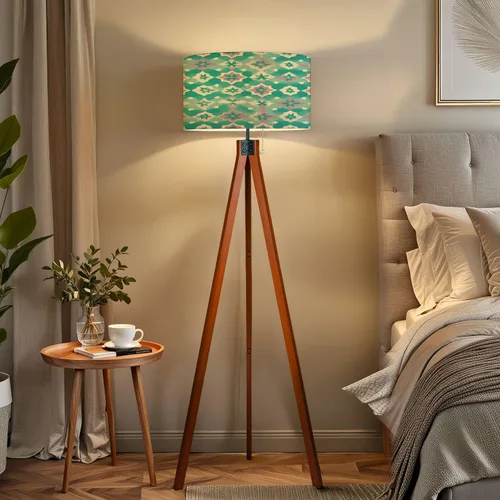 Miniatura 5 de Wood Tripod Floor Lamp 50s Mid Century Modern Seamless geometric age minimalistic decorative Mid Century Standing Lamp Linen Shade Dimmable Modern