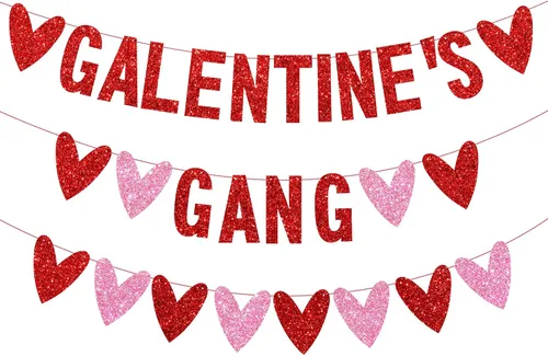 3 piezas de decoración del día de los galentinos, pancarta con purpurina de la banda de Galentine con guirnalda de corazón de amor, decoración de