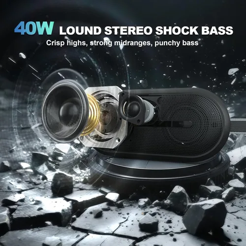 Miniatura 2 de SOWO Altavoz inalámbrico portátil con Bluetooth, graves inmersivos mejorados, tecnología Partyboom, sonido estéreo claro de 40 W, IP67 impermeable