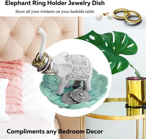 Miniatura 4 de Evelots Soporte para anillos-Buena Suerte Elefante-Joyería-CuencoSoporte-PendienteCollares