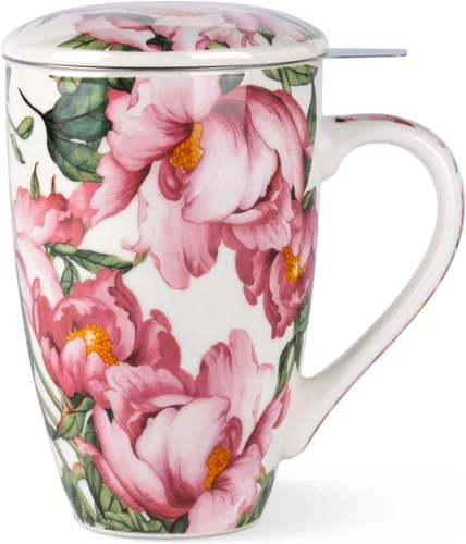 Miniatura 14 de AmorArc Taza de té de porcelana de 18 onzas con infusor y tapa, taza de té de hojas sueltas con colador de acero inoxidable, taza de café grande