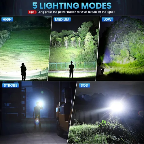 Miniatura 4 de Bitlyle Linternas LED recargables de alto lúmenes, linterna súper brillante de 99,000 lúmenes, potente luz de flash con 5 modos, linterna de mano