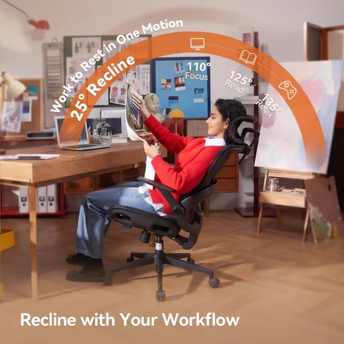 Miniatura 8 de SIHOO B100 Office Chair, Ergonomic Office Chair Without Footrest, Computer Chair with Wide Headrest & Adaptive Lumbar Support, Flip-up Armrests