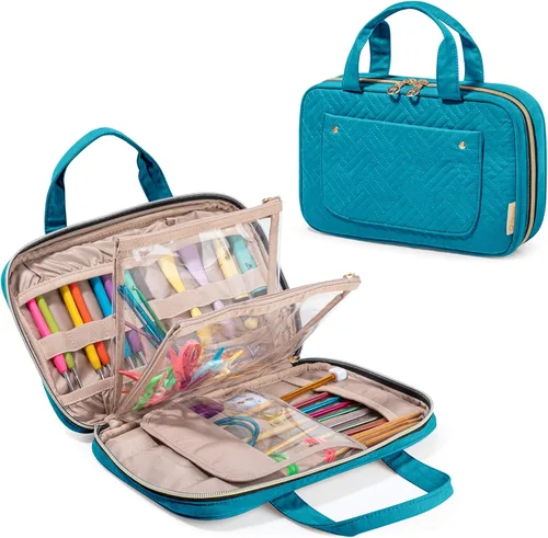 Miniatura 10 de Yarwo Estuche para agujas de tejer (hasta 10.6 pulgadas), organizador de ganchos de ganchillo con doble asa para agujas de tejer circulares