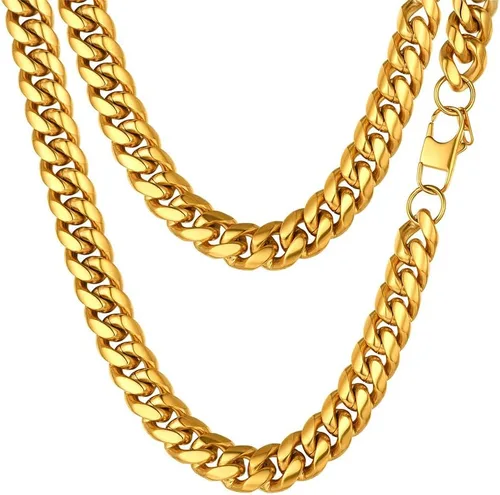 PROSTEEL Trendy Cuban Links Necklace for Men Women, Black18K Gold Plated 316L Stainless Steel, W 4.8mm-14mm, L 14inch-30inch, Come Gift Box