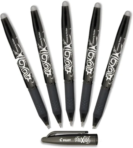 Pilot FriXion Ball - Bolígrafos de tinta de gel borrables, punta fina de 0.028 in, tinta negra, juego de 5 unidades