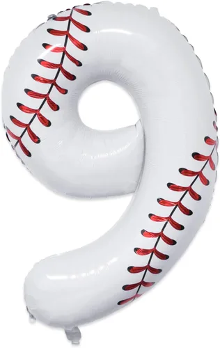 Decoraciones de cumpleaños de béisbol, globo de béisbol número 9 de 40 pulgadas, globos temáticos deportivos para decoración de fiesta de cumpleaños