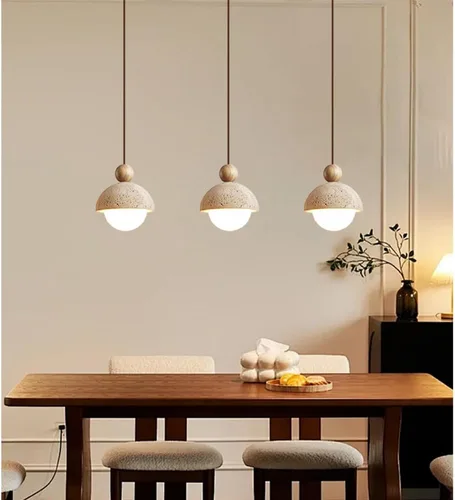 Miniatura 8 de Lámpara colgante con enchufe Wabi Sabi estilo japonés retro vintage esférico piedra natural amarillo travertino lámpara colgante enchufe