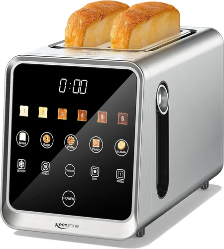 Miniatura 9 de Tostadora Keenstone de 4 rebanadas, tostadora inteligente digital con pantalla táctil, panel de control dual, tostado de ranura única, temporizador