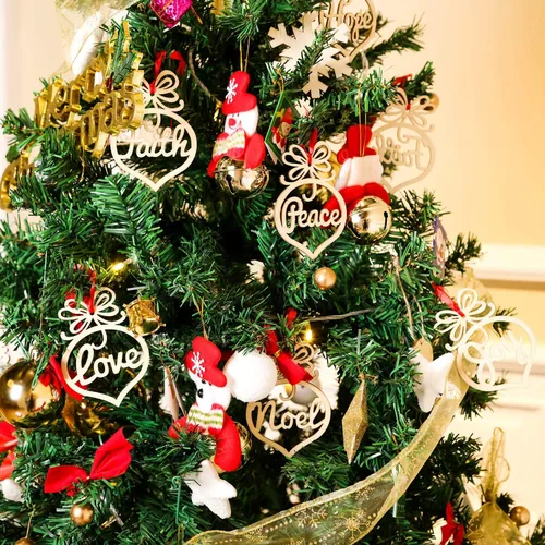 Miniatura 7 de Bememo 30 adornos de Navidad a granel de madera para árbol de Navidad, colgantes de fe, esperanza, rústico, religioso, cristiano, adornos huecos