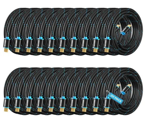 Miniatura 30 de Cable HDMI 4K Ultra HD de 1 pie (paquete de 100) Cable HDMI 2.0 trenzado de nailon, alta velocidad 18Gbps 4K60Hz HDR, 3D, 2160p, 1080p, HDCP 2.2