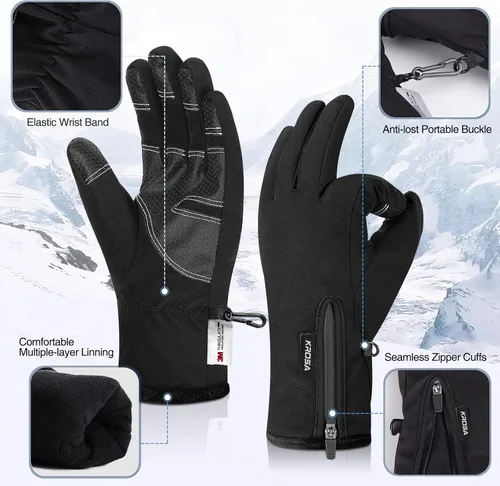 Miniatura 6 de krosa -10 Winter Gloves Men Women, 10 Touchscreen Fingers Snow Ski Gloves, Waterproof Cold Weather Gloves